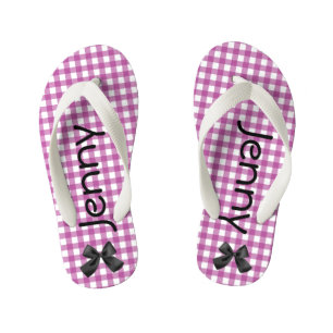Chanclas Para Niños Los Chicas morados y blancos de Gingham rompen