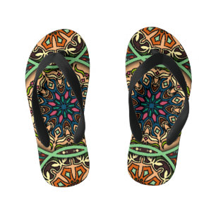 Chanclas Para Niños Mandala colorida: Mano floral vintage dibujada