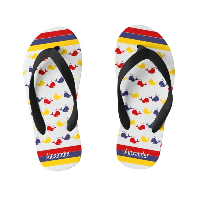 Chanclas Para Niños  Marina Náutica Marina Azul Rojo Amarillo Ballena  (Plantilla)