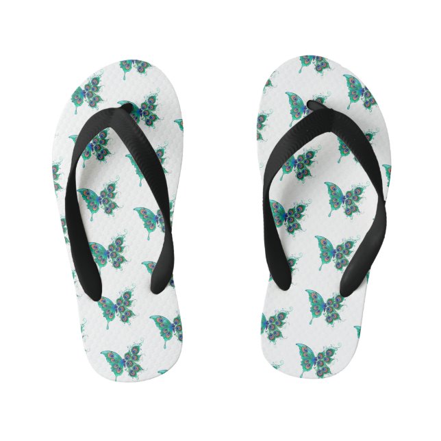 Chanclas Para Niños Mariposa con plumas de pavo real verde (Plantilla)