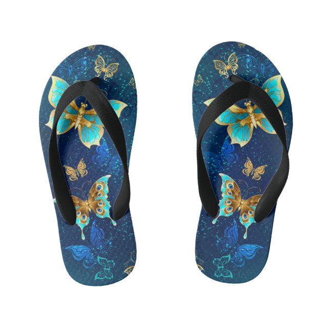 Chanclas Para Niños Mariposas doradas sobre fondo azul (Plantilla)
