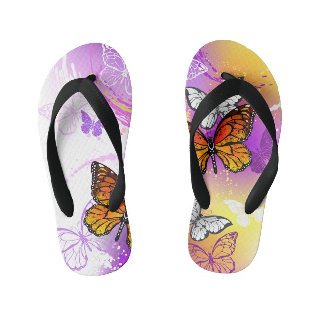 Chanclas Para Niños Mariposas monarcas en fondo morado (Plantilla)