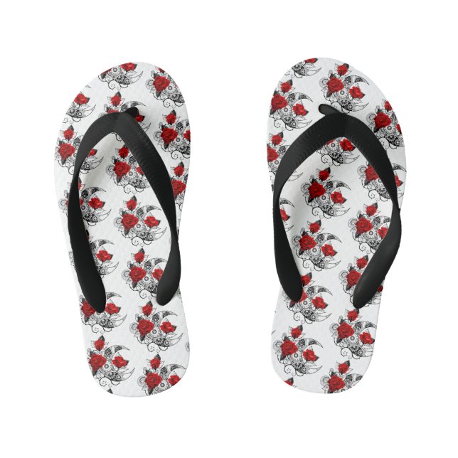 Chanclas Para Niños Media luna mecánica con rosas rojas (Plantilla)
