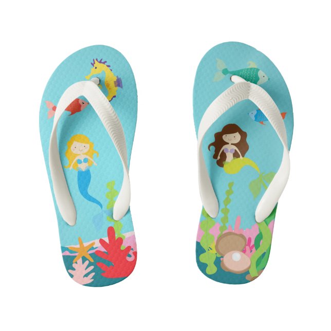 Chanclas Para Niños Mermaids Blonde & Brunette Undersea Life (Plantilla)