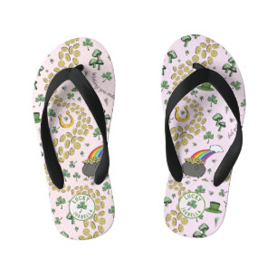 Chanclas Para Niños Monedas de Alegría y Chispas Verdes Día de Santa P
