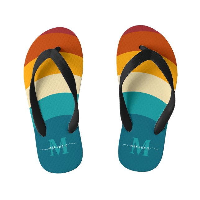 Chanclas Para Niños Monograma arcoiris Nombre personalizado Retro Traz (Plantilla)