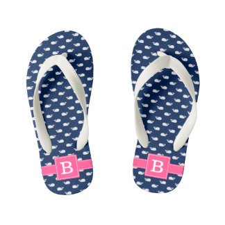 Chanclas Para Niños Monograma cuadrado de ballenas azules y rosas