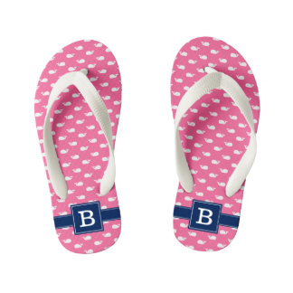 Chanclas Para Niños Monograma cuadrado de ballenas rosas y azules