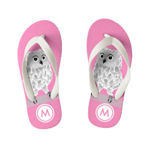 Chanclas Para Niños Monograma de Chicas rosados de lechuza blanca
