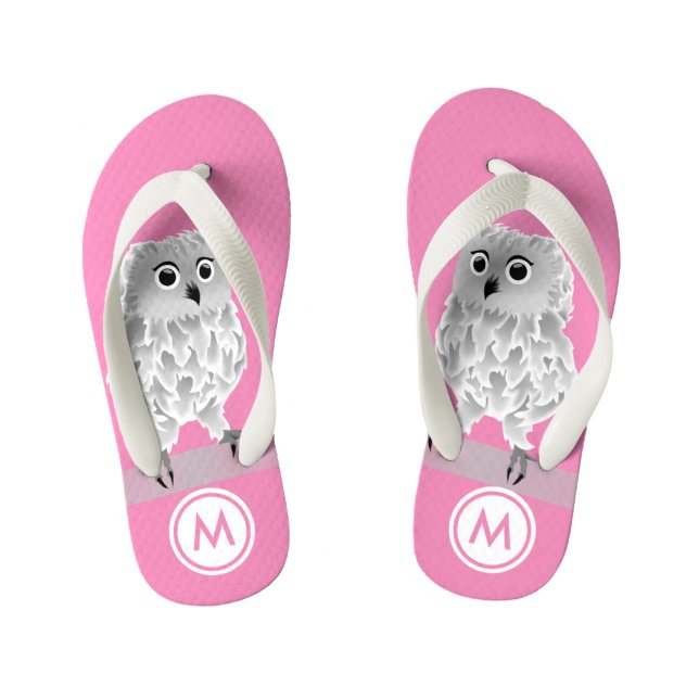 Chanclas Para Niños Monograma de Chicas rosados de lechuza blanca (Plantilla)