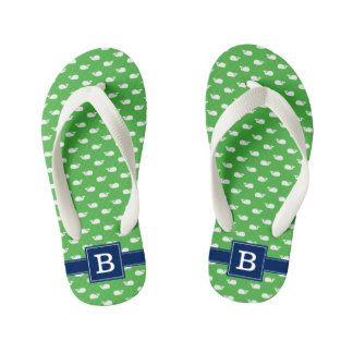 Chanclas Para Niños Monograma de la plaza de ballenas azul y verde de 