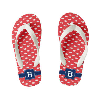 Chanclas Para Niños Monograma de la plaza de ballenas azules y rojas d