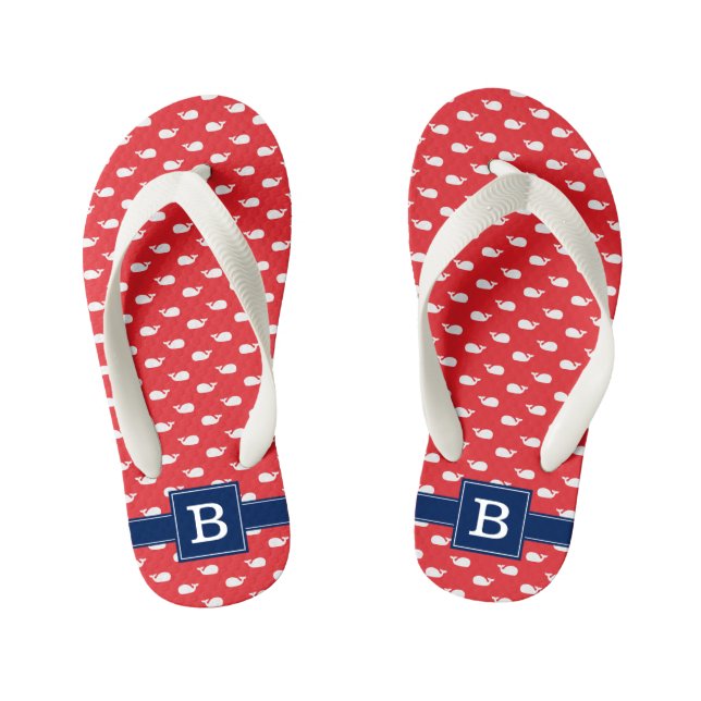 Chanclas Para Niños Monograma de la plaza de ballenas azules y rojas d (Plantilla)
