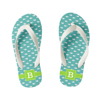 Chanclas Para Niños Monograma de la plaza de ballenas turquesa y verde