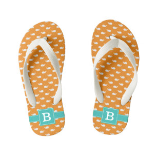 Chanclas Para Niños Monograma de la Plaza de las Ballenas naranja y Aq