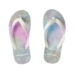 Chanclas Para Niños Monograma de pasteles arcoiris Purpurina holográfi