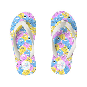 Chanclas Para Niños Monograma - Diseño de Emoji Divertido Caras Pastel