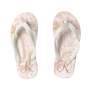Chanclas Para Niños  Monograma Mármol Rosado Blanco Remolino Dorado Br