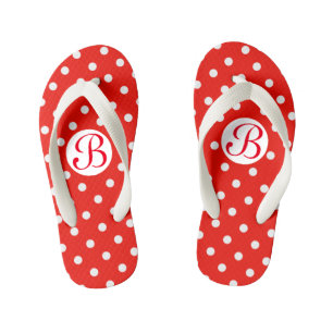 Chanclas Para Niños Monograma rojo y blanco lindo de los lunares