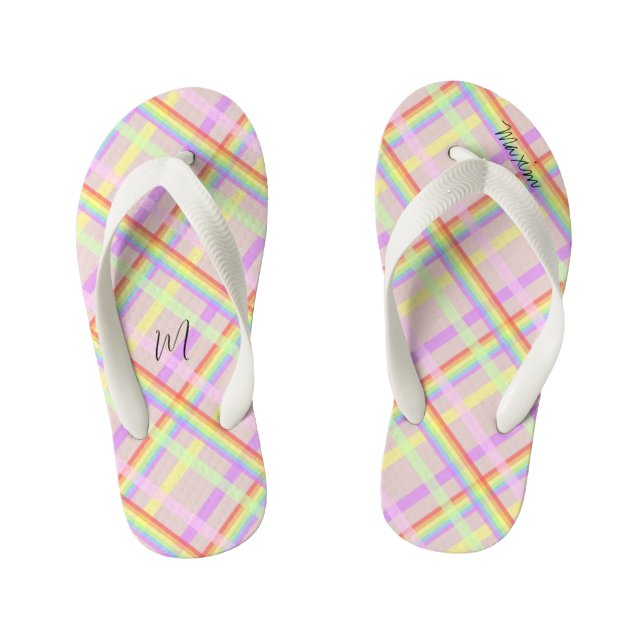 Chanclas Para Niños Monogramado moderno con tostado de arcoiris (Plantilla)