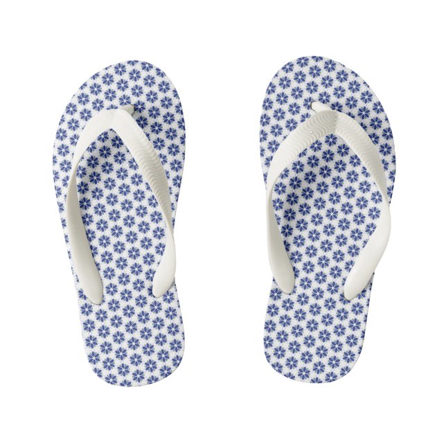 Chanclas Para Niños Mosaico floral azul de la marina (Plantilla)