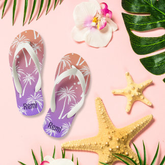 Chanclas Para Niños Naranja del árbol de palmeras blancas tropicales y