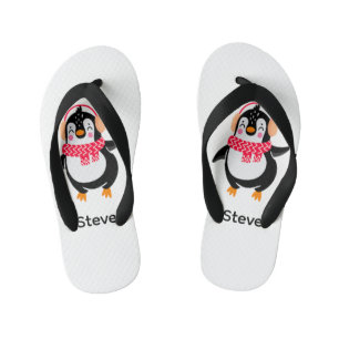 Chanclas Para Niños Navidades Jolly Penguin en una bufanda con bocanad