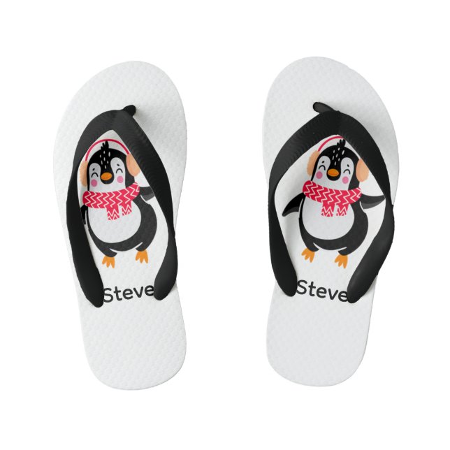 Chanclas Para Niños Navidades Jolly Penguin en una bufanda con bocanad (Plantilla)