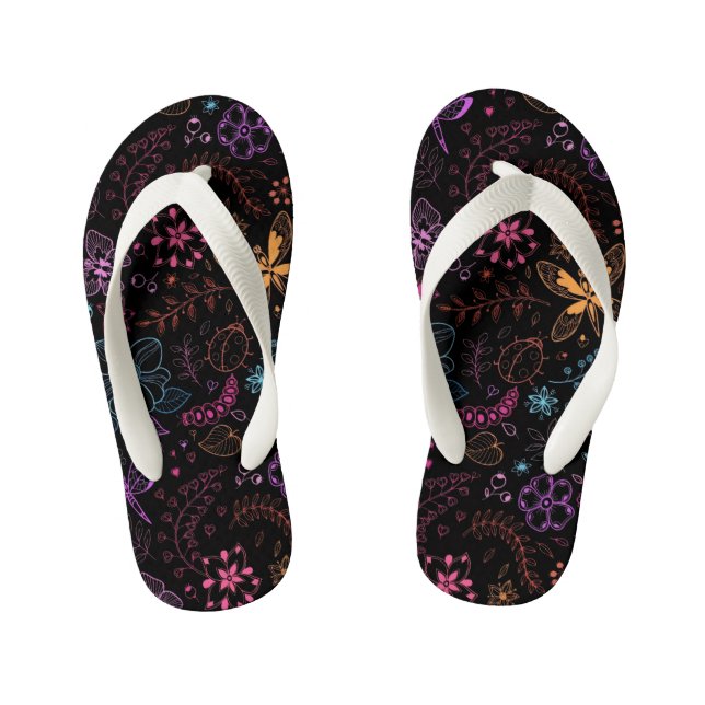 Chanclas Para Niños Neon Floral Butterfly Flip Flops (Plantilla)