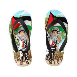 Chanclas Para Niños Niño con bandera palestina de Keffiyeh