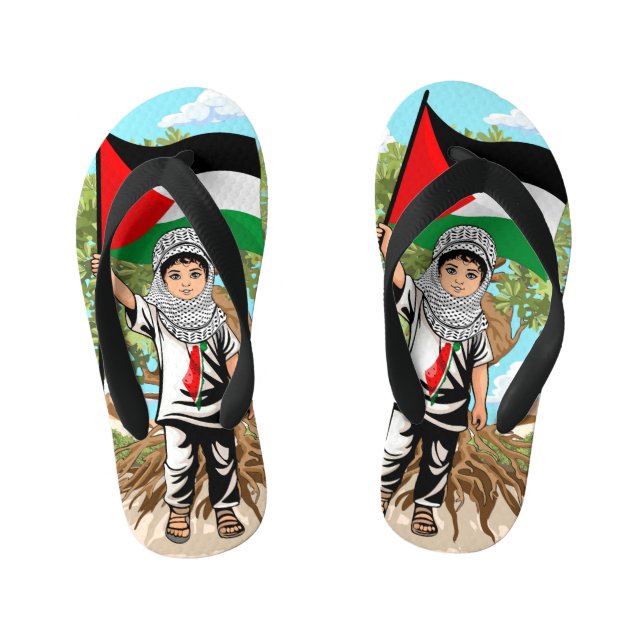 Chanclas Para Niños Niño con bandera palestina de Keffiyeh (Plantilla)
