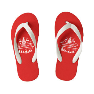 Chanclas Para Niños Nombre de familia personalizada de Navidades rojos