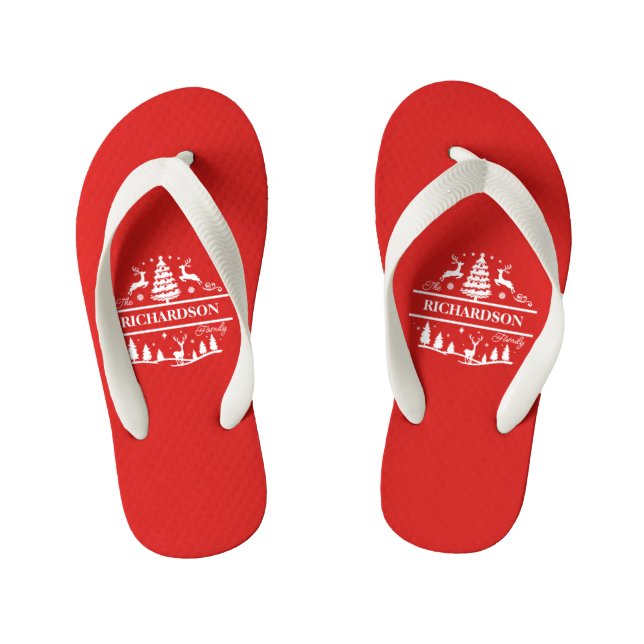 Chanclas Para Niños Nombre de familia personalizada de Navidades rojos (Plantilla)