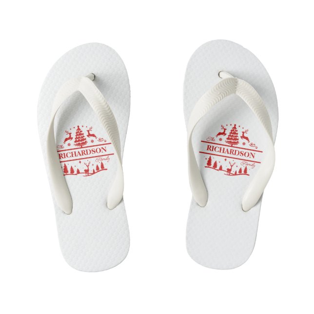 Chanclas Para Niños Nombre de familia personalizada de Navidades rojos (Plantilla)