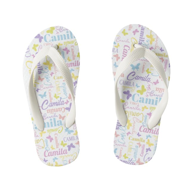Chanclas Para Niños Nombre personalizado de las mariposas arcoiris sil (Plantilla)