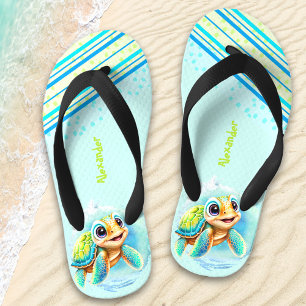 Chanclas Para Niños Nombre personalizado del niño de la tortuga
