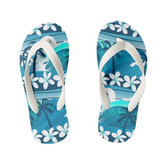 Chanclas Para Niños Ola de surf tropical con palmeras (Plantilla)