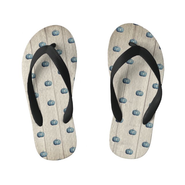 Chanclas Para Niños Otoño Caída Calabaza Azul Rústica Mera Gris Rústic (Plantilla)