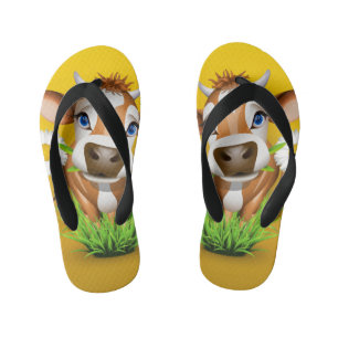Chanclas Para Niños Pareja de Flip Flops con vaca Jersey sobre amarill