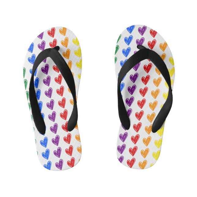 Chanclas Para Niños Patrón cardíaco arcoiris dibujado a mano (Plantilla)