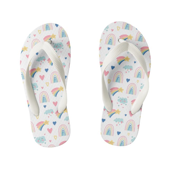 Chanclas Para Niños Patrón de corazones y nubes de arco iris (Plantilla)
