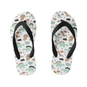 Chanclas Para Niños Patrón de dinosaurio verde de menta