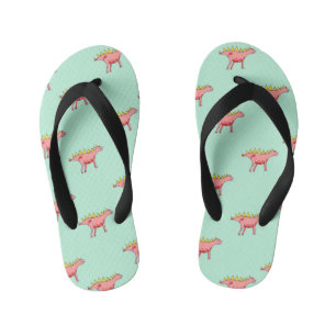 Chanclas Para Niños Patrón de dinosaurios rosados en azul pálido