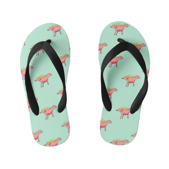 Chanclas Para Niños Patrón de dinosaurios rosados en azul pálido (Plantilla)