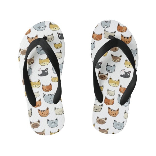 Chanclas Para Niños Patrón de doodle de cara de gato (Plantilla)