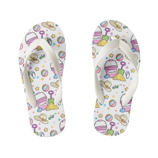 Chanclas Para Niños Patrón de Doodles de vacaciones en la playa de ver (Plantilla)