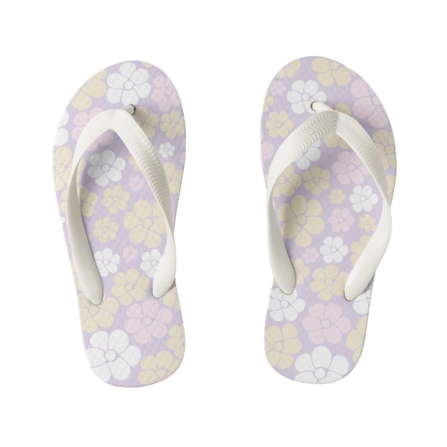 Chanclas Para Niños Patrón de flor - Rosa Pastel, Amarillo y Púrpura (Plantilla)
