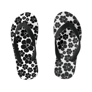 Chanclas Para Niños Patrón de flores - Blanco y negro