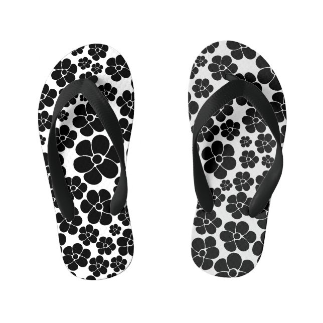 Chanclas Para Niños Patrón de flores - Blanco y negro (Plantilla)