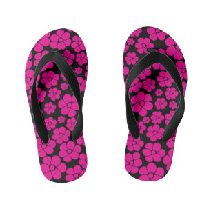 Chanclas Para Niños Patrón de flores - Magenta y negro